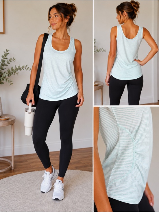 RBX Tops - RBX Teal & White Stripe Side Pleat Athletic Tank Top